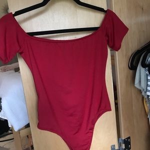 Red off the shoulder bodysuit